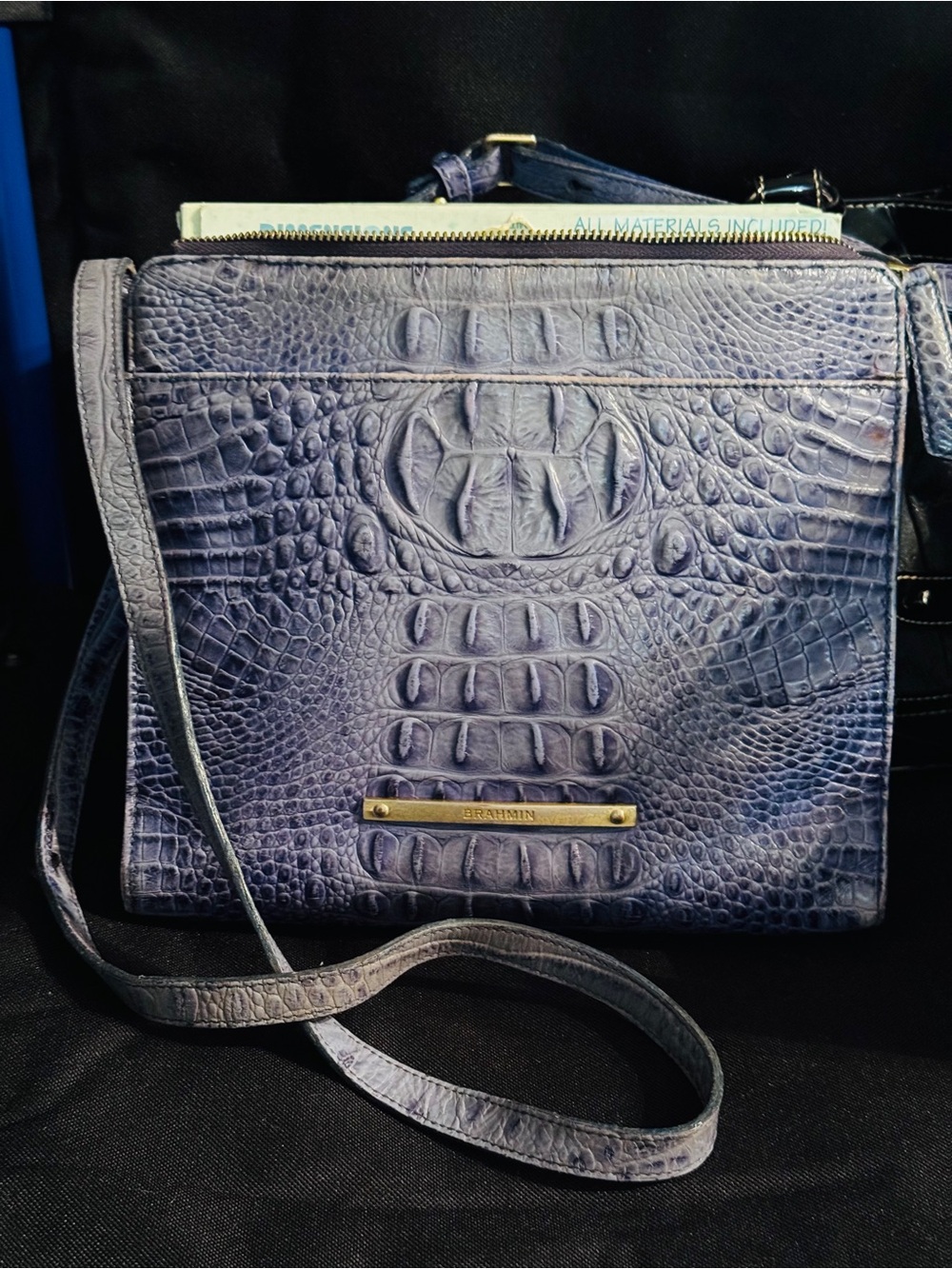 Brahmin Indigo Embossed Croc-Texture Crossbody